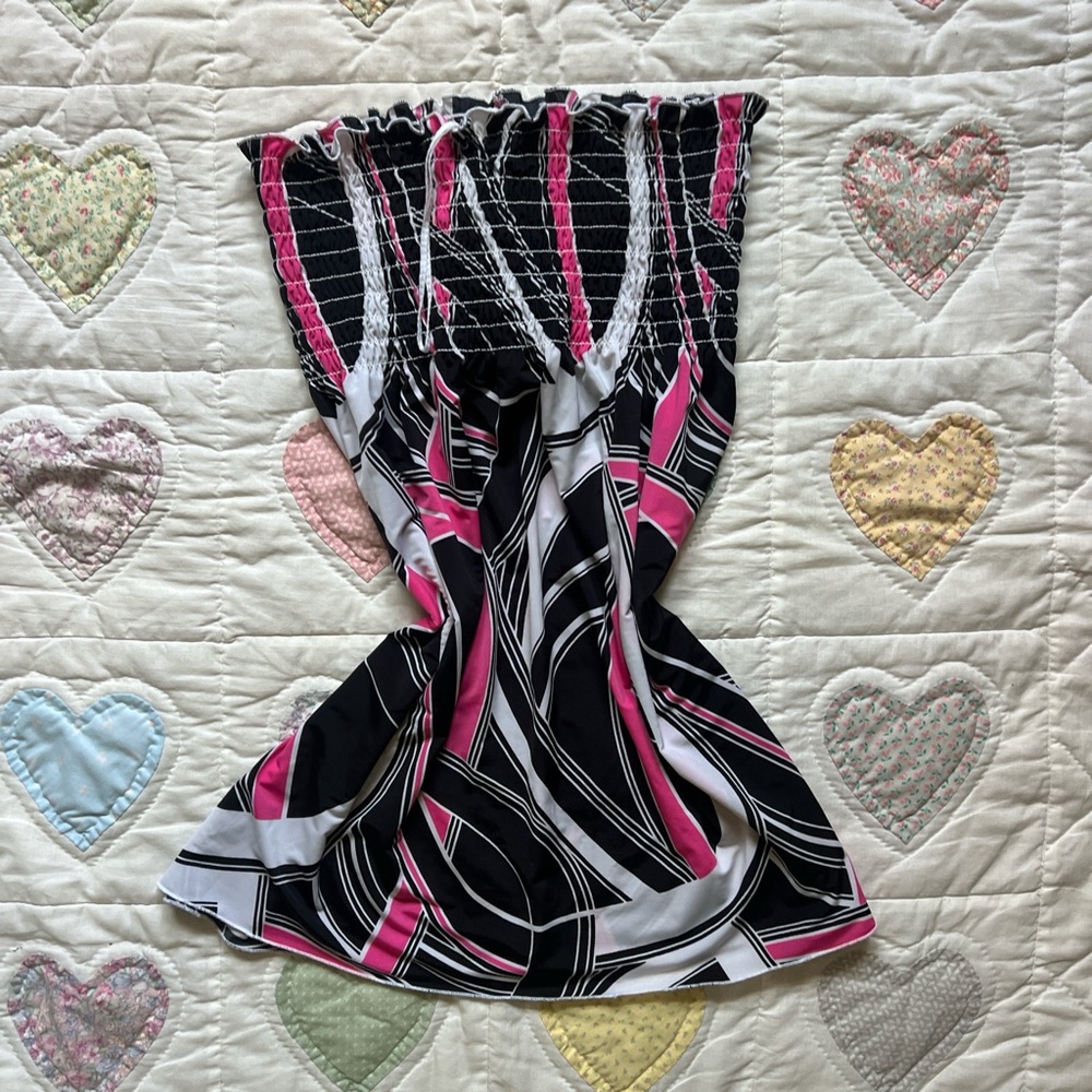 Vintage deadstock objex pink white & black pattern flowy tube top size small NWT